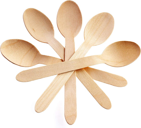 Concession Essentials Disposable Wooden Cutlery Spoons, Compostable and Earth Friendly, 6.25 Inch Length - Pack of 100 Spoons...