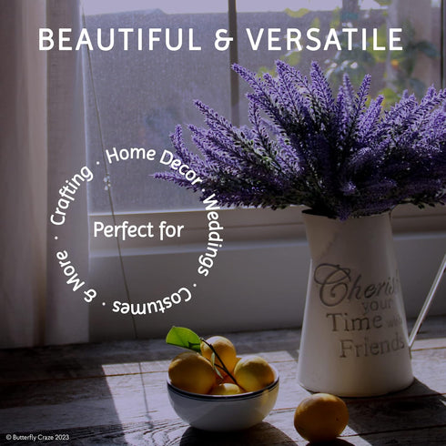Butterfly Craze Lifelike Artificial Lavender Plants - Perfect for Crafting, Home Decor, and Weddings, Pair with Fake/Dried Flowers Like Purple Ros...
