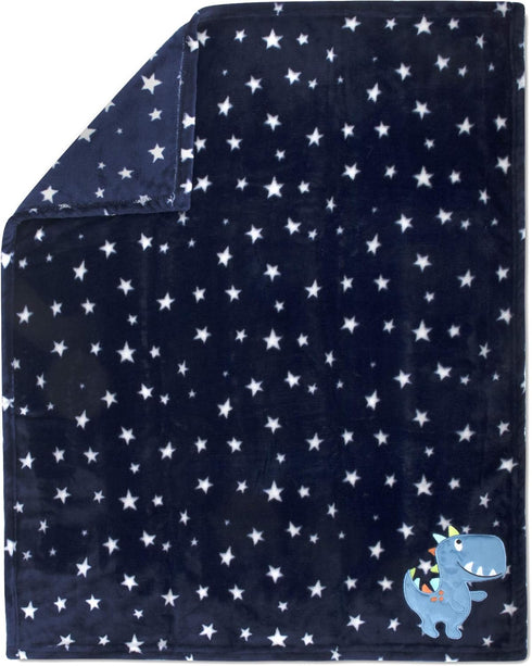 Plush Fleece Throw and Receiving Baby Blankets for Boys and Girls 30x36 (Blue Dino)...