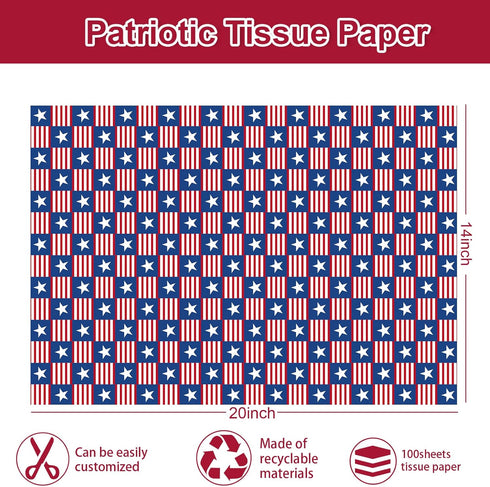 Whaline 100 Sheets Patriotic Tissue Paper Blue Red Star Stripe Gift Wrapping Paper 4th of July Decorative Art Paper for DIY Crafts Independence Da...