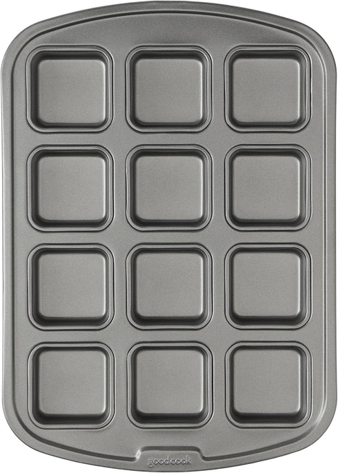 GoodCook 12-Cavity Nonstick Steel Mini Bite-Size Dessert Bar Pan, Gray...