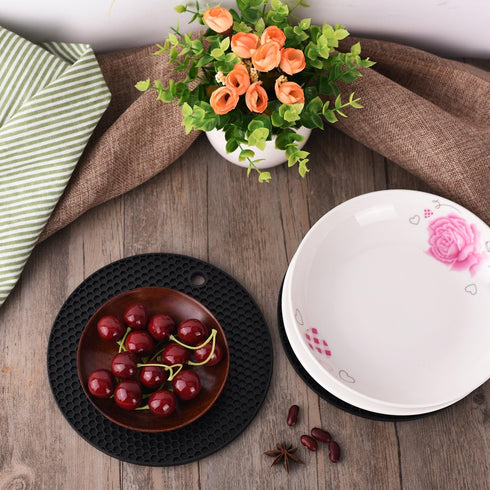 Silicone Trivet Mats Round Pot Holder 5Pcs Multi-Purpose Hot Pot Mats Hot Pad Jar Opener Spoon Rest Heat Resistant Non-Slip Durable Flexible Dishw...