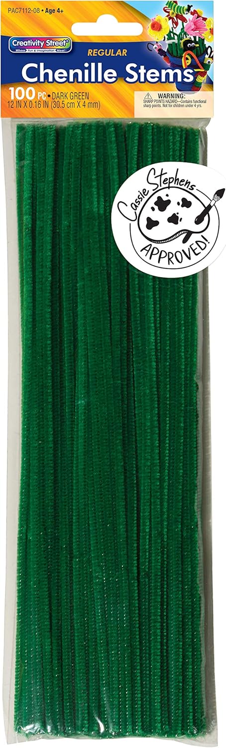 Creativity Street Chenille Stems/Pipe Cleaners, Dark Green, 12 Inch x 4mm, 100 Count...