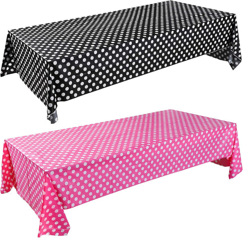 2 Pieces Polka Dot Tablecloth Polka Dot Plastic Tablecloth White Polka Dot Plastic Tablecloth 54 x 108 Inches Polka Dot Table Cover for Party Deco...