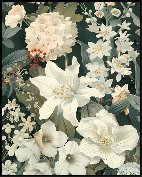 Posterizer 1 pcs-romantic white and beige chic flowers-Floral & Botanical Art-Abstract & Modern Art-Decor for Home & Office- UNFRAMED Wall Art...