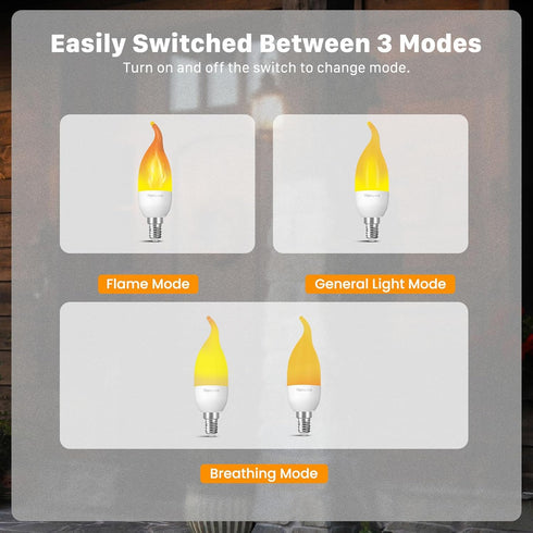 Hompavo ?Upgraded? LED Flame Light Bulbs, 3 Modes Flickering Light Bulbs, E12 Chandelier Base Candle Fire Light Bulb for Halloween Christmas Party...