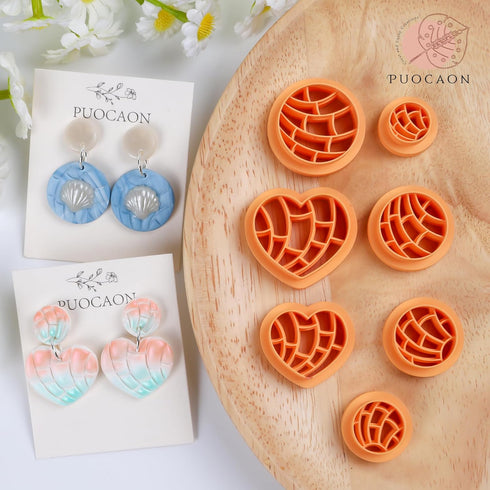 Puocaon Scallop Polymer Clay Cutters - 7 Pcs Clay Cutters for Polymer Clay Jewelry, Seashell Circle Polymer Clay Earring Cutters, Heart Clay Cutte...
