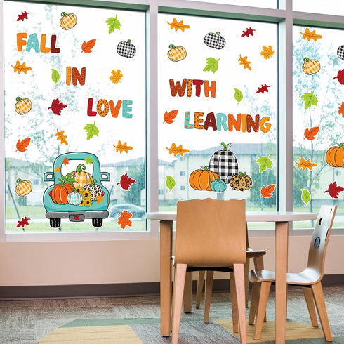 69Pcs Fall Classroom Bulletin Board Decorations Blue Truck Pumpkin Maple Leaves Cutouts for Autumn Thanksgiving Home School Wall Chalkboard Decor...