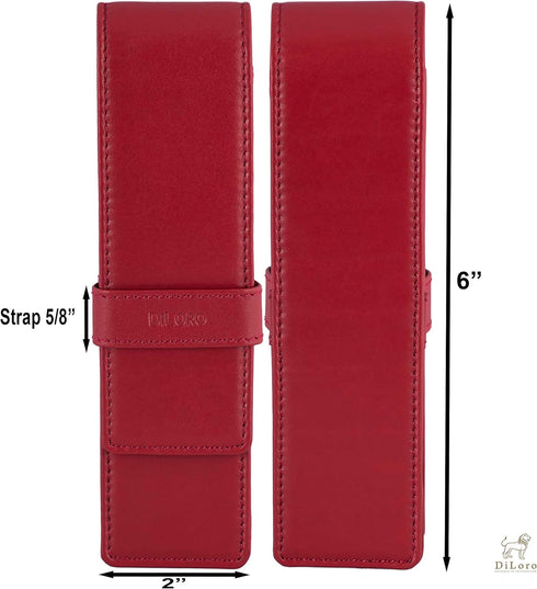 Leather Double Pen Case Pencil Pouch Holder for Two Fountain Ballpoint Rollerball Pens and Pencils (Red)...