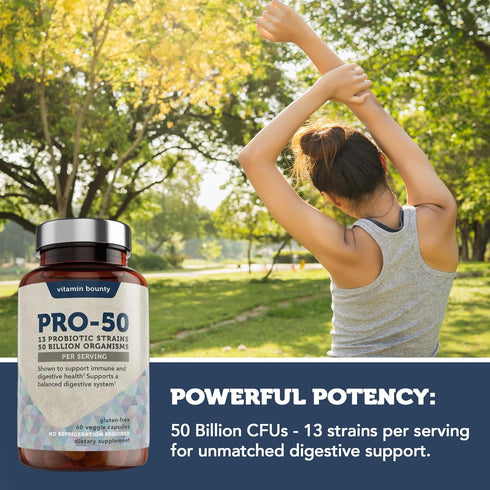 Vitamin Bounty Pro-50 Probiotic - 50 Billion Organisms and 13 Probiotic Strains That Promote Gut Health, Digestive Health Probiotic, Delayed Relea...