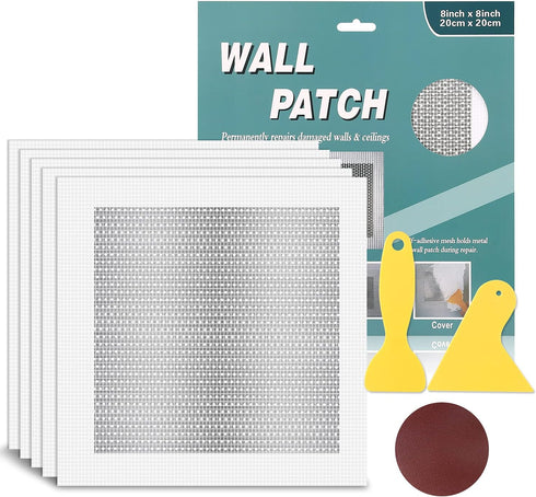 5 Pieces Drywall Repair Patch 8 inch x 8 inch, Self Adhesive Fiberglass Wall Repair Patch Kit, Aluminum Wall Repair Patch for Drywall Plasterboard...