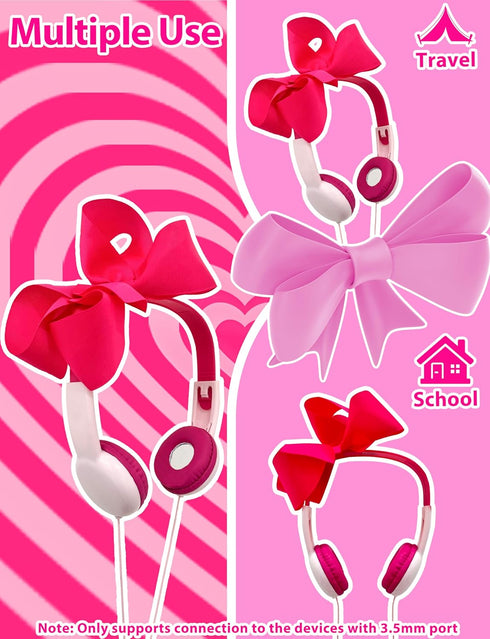 Priness bots Wired Kids Headphones with Mic for School/Travel,95dB Volume Limited,Shareport,On/Over Ear Bow Headsets with Nylon Cable (Pink)...