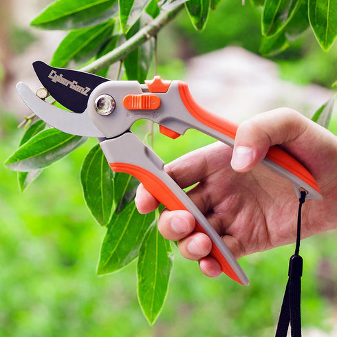Bypass Pruning Shears - 8" Garden Shears Pruning, Heavy Duty Garden Clippers Handheld with Orange Adjustable Grip, Gardening Pruners Tool for Trim...