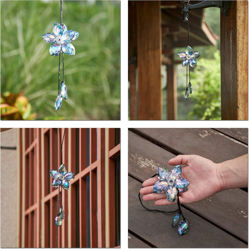 Crystal Flower Rear View Mirror Pendant Car Hanging Ornament Lucky Accessory, Colorful...