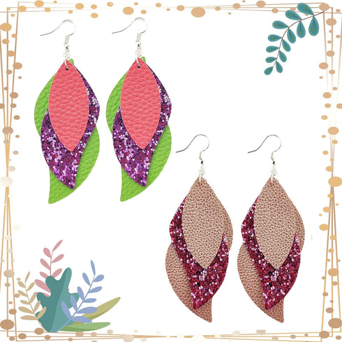 AOUXSEEM 181 Pcs Leaf Faux Leather Earrings Making Kit for Beginner, Contains 60 Pre Cut Lightweight Glitter Printed Synthetic Fabric Pieces and H...