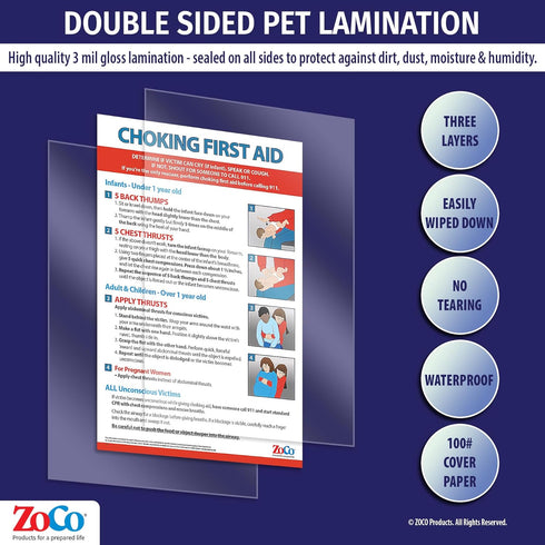 ZOCO – Choking First Aid Poster – Heimlich Maneuver Chart for Infant, Child, Adult – Laminated 12x18 – Restaurant Safety Sign, School Nurse or Wor...
