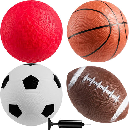 Bedwina Sports Balls for kids & Toddlers - (Pack of 4) 5-inch Sports Balls Set includes Football, Small Soccer Ball, Basketball, and Playground ba...