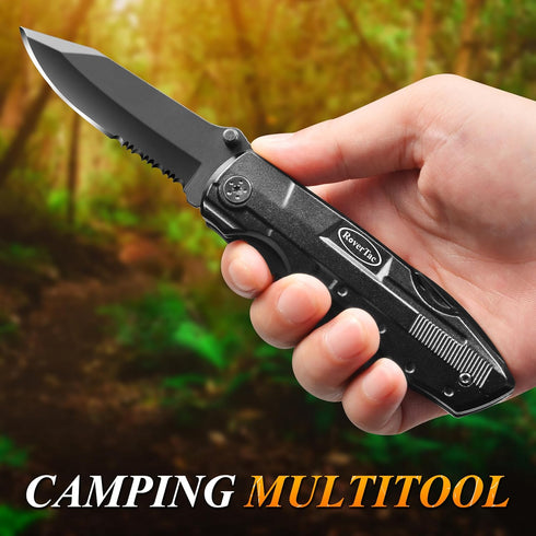 RoverTac Pocket Knife Tactical Folding Knife Multi Tool Survival Camping Knife, Multitool Knife Pliers Bottle & Can Opener 9-Pack Screwdrivers Lin...