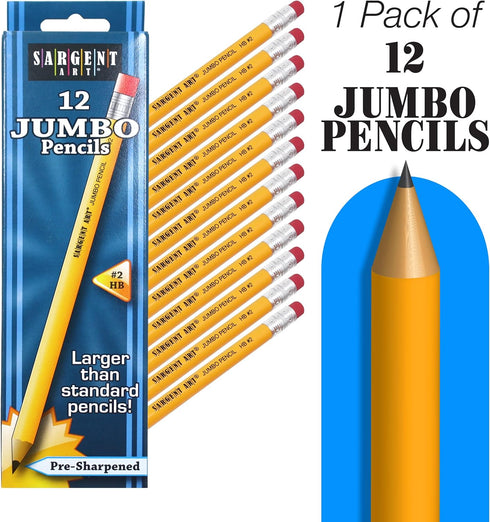 Sargent Art 4 x 3pk Jumbo Pencils, total 12 Class Pack, Beginner Yellow Pencils, Mega Size, Non-Toxic...