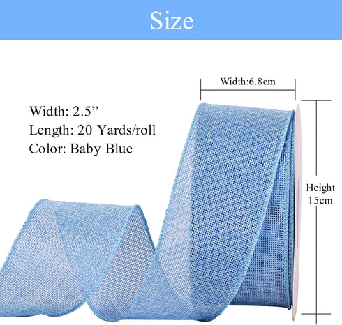 YAMA Burlap Wired Ribbon, Baby Blue, 2-1/2 inch x 20 Yards, for Crafts, Wreath, Bow Making, Gift Wrapping, Christmas and Home Decoration...