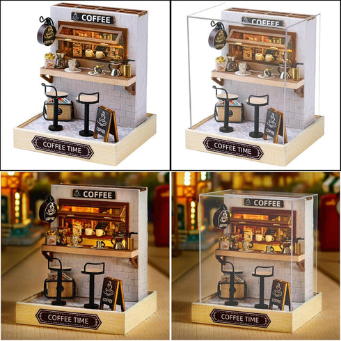Dollhouse Miniature DIY Kit with Decoration Furniture and LED Lights, Handmade 3D Miniature Dollhouse with Tools and Cover, DIY Wooden Dollhouse w...