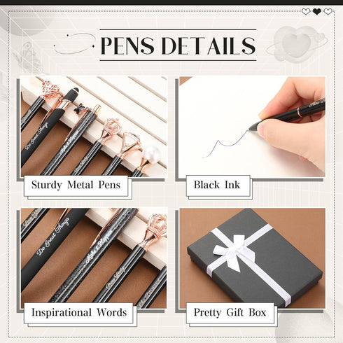 6 Pcs Fancy Pens for Women Crystal Diamond Pen for Journaling Pretty Glitter Ballpoint Pens with Box Inspirational Gifts for Women Girls College S...