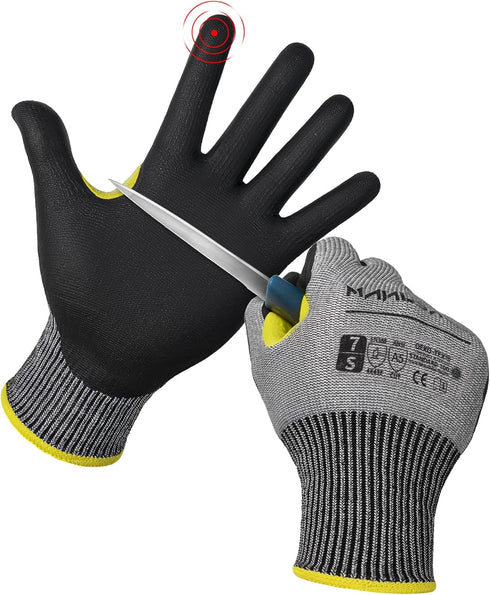 Cut Resistant Gloves, A5 Cut Resistant Work Gloves Men, Working Gloves For Men And Women, Work Gloves Men Heavy Duty, Kevlar Gloves, Yellow reinfo...