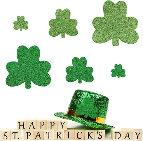 Zhanmai 200 Pcs St. Patrick's Day Shamrock Foam Stickers Glitter Green Clover Sticker Self-Adhesive Craft Sticker Shamrock Foam Cutout for Irish H...