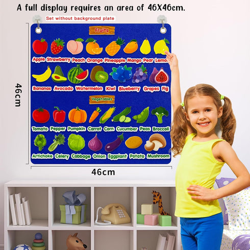 Felt Fruits and Vegetables Learning Pieces,62 Felt Board Pieces for Felt Flannel Board,Learn Common Fruits and Vegetables and Words for Kindergart...