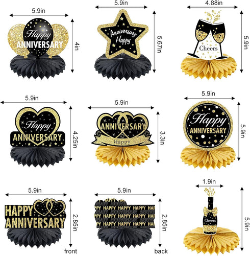 Happy Wedding Anniversary Decorations Table Honeycomb Centerpiece, 8pcs Anniversary Theme Party Supplies for Adult, 10th 25th 30th 40th 50th 60th ...