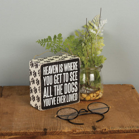 Primitives by Kathy 22223 Pawprint Trimmed Box Sign, 4" x 4", All the Dogs, Heaven is Where...