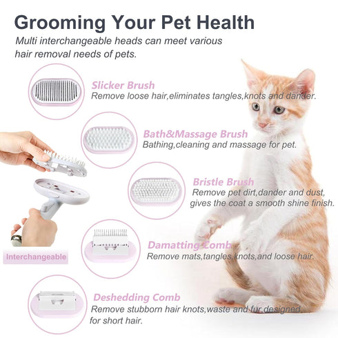 5 IN 1 Pet Grooming Brush Kit,Dog&Cat Self Cleaning Slicker Brush for Shedding.Dematting&Deshedding Dog Brush,Cat Hair Brush,Suitable for Small&La...