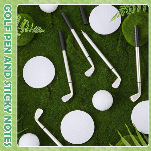 12 Pcs Golf Ballpoint Pen and 12 Pads Golf Sticky Notes Set Cool Golf Party Favors Mini Decorative Golf Pens Funny Sports Golfing Club Props Black...