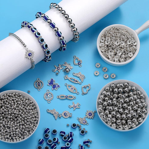 1020 Pieces Evil Eye Beads Kits, 20 Evil Eye Rhinestone Charms 100 Blue Evil Eye Beads 100 Rondelle Spacer Beads 600 4mm and 200 8mm Round Beads f...