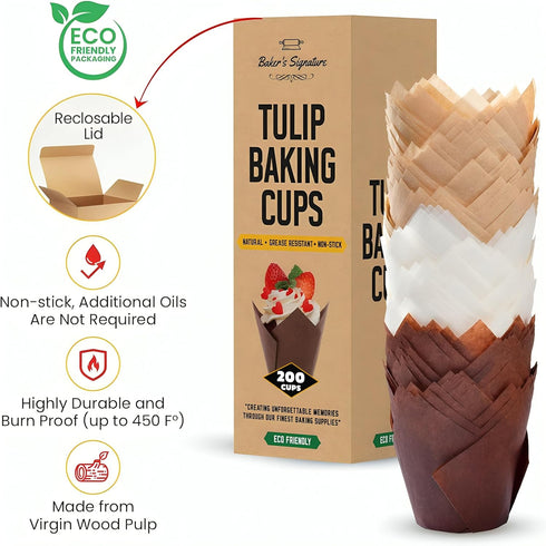 Tulip Cupcake Liners, Muffin Liners for Baking by Baker’s Signature 200pcs of Parchment Paper Cups Cupcake Wrappers – Perfect Size, Sturdy, Grease...