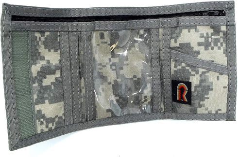 Tactical Nylon Trifold Wallet Durable 500D Cordura, water-resistant, inside/outside ID windows, 15+ card slots, compact 5x3.25in. Ideal for milita...