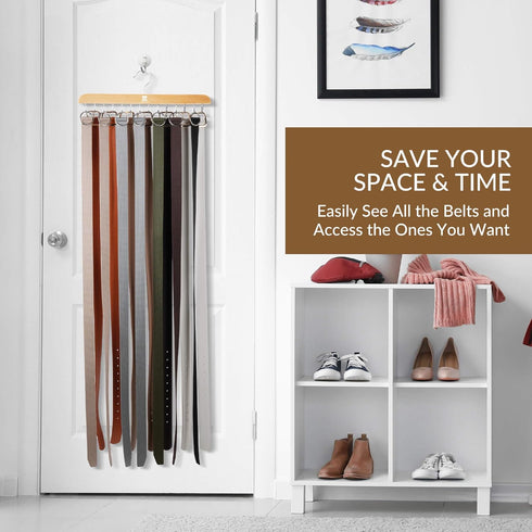 ZEDODIER Belt Hanger Wooden Belt Rack, Max 42 Storage Capacity, Hanging Holder Space Saving Closet Organizers and Storage for Ties, Tank Tops, Sca...