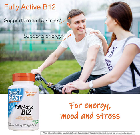 Doctor's Best Fully Active B12 1500 Mcg, Supports Energy, Mood, Circulation, Non-GMO, Vegan, Gluten Free, 180 Count...
