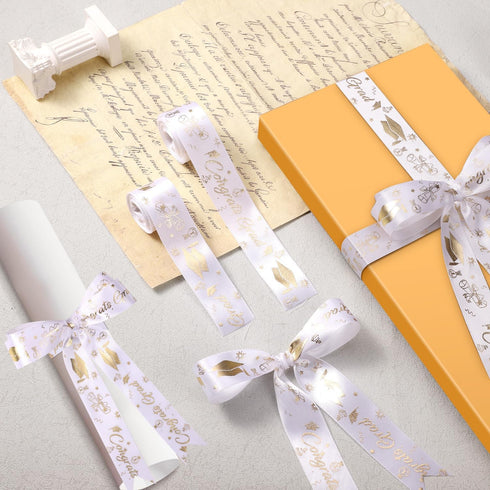 2 Rolls Graduation Ribbon, 0.98in x 5 Yards Congrats Grad Ribbon Class of 2024 Hot Stamping Decorative Graduation Ribbon for Gift Wrapping Leis Ce...