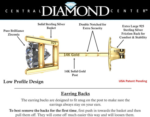 14K Solid Gold Post & Silver Simulated Diamond Stud Earrings-cubic zirconia earrings studs .30ct to 8.00ct...