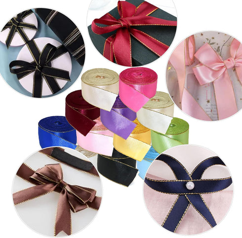 David accessories Black Satin Ribbon with Gold Edges 1.5 Inch wide 20 Yards, Gold Border Fabric Ribbons for Gift Wrapping DIY Crafts Christmas Dec...