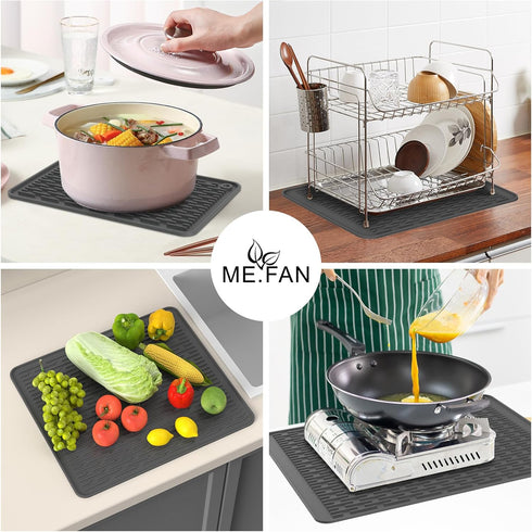 ME.FAN Silicone Dish Drying Mat for Kitchen Counter, Dish Drying Pad for Sink, Refrigerator or Drawer, Countertop Protection Pad M - 16''×12'' - G...