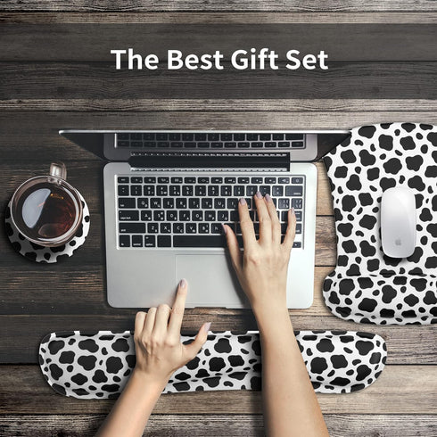 Wrist Rest Support Ergonomic Gel Mouse Pad & Memory Foam Keyboard Set Non-Slip Rubber PU Base Easy Typing and Relieve Wrist Pain Mouse Mat for Com...