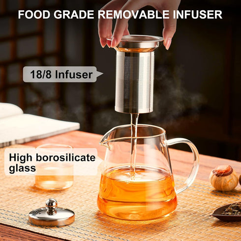 PARACITY Glass Teapot Stovetop 32 OZ, Borosilicate Clear Tea Kettle with Removable 18/8 Stainless Steel Infuser, Teapot Blooming and Loose Leaf Te...