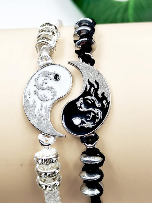 INENIMARTJ 4Pcs Yin Yang Matching Dragon Bracelet Necklaces Set for Women Men,Yin Yang Couple Bracelet Pendant Necklaces for Bff Best Friend Gift...