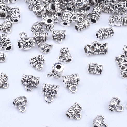 BronaGrand 100g (About 130-170pcs) Mixed Antique Tibetan Silver Bail Beads,Spacer Bead,Bail Tube Beads,Bracelet Charms,Necklace Pendants for Jewel...