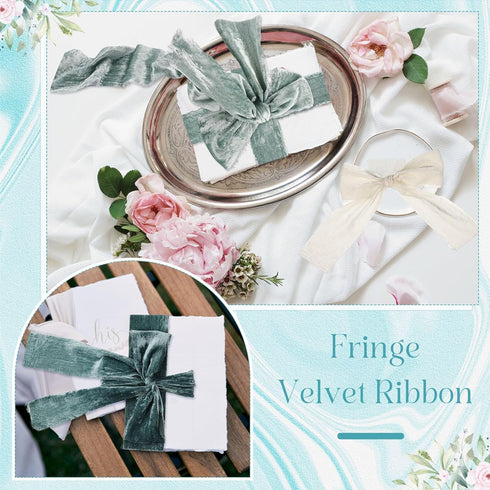 Velvet Ribbon 3 Inch Velvet Ribbon Handmade Fringe Ribbons Frayed Thick Ribbon for Xmas Gift Wrapping Crafts Bouquet Wedding Decorations (Dusty Bl...