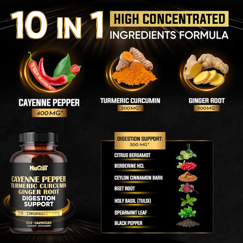 Extract 10:1 Cayenne Pepper Supplement with Turmeric Curcumin Root, Ginger Root, Ceylon Cinnamon Bark & More - Immune System, Joint Health & Diges...