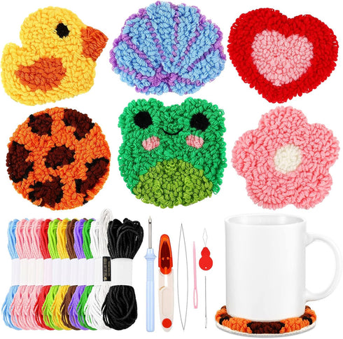 Hanaive 20 Pcs Punch Needle Kit Embroidery Needle Coasters Kit for Children Adult Beginner DIY Mug Tufted Rug Making Set......