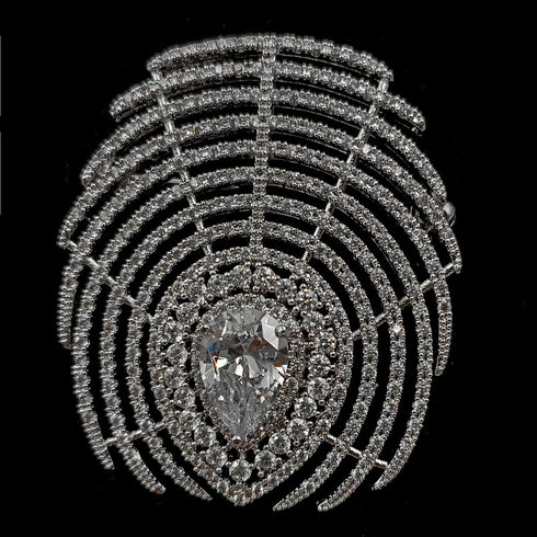 Stunning Stylish Clear Pear Stone Accent Peacock Feather Art Deco Brooch Pin Creative Accessory...